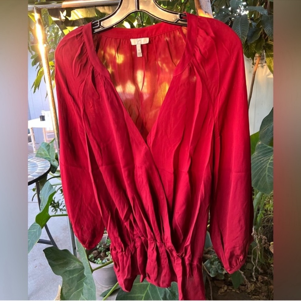 Joie 100% silk puff sleeve peplum wrap top